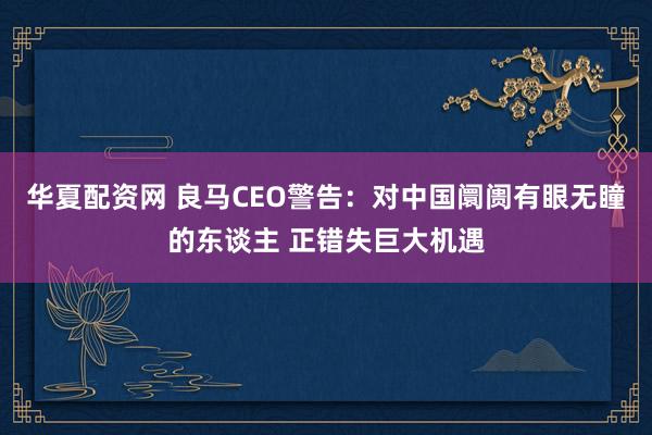 华夏配资网 良马CEO警告：对中国阛阓有眼无瞳的东谈主 正错失巨大机遇